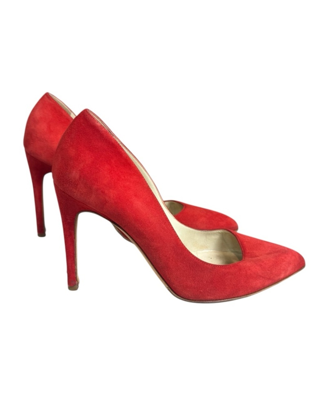 Rupert Sanderson Red Suede Pointed Toe Stiletto Heels Size 37.5 US 7.5